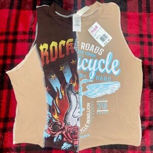Brown & Beige Cropped Graphic Tank
